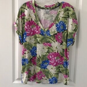 Vibrant Tropical Floral Short Sleeve Top